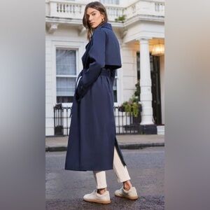 Denim 24/7 Women’s Navy Blue Light Weight Faux Suede Trench Coat - Size L